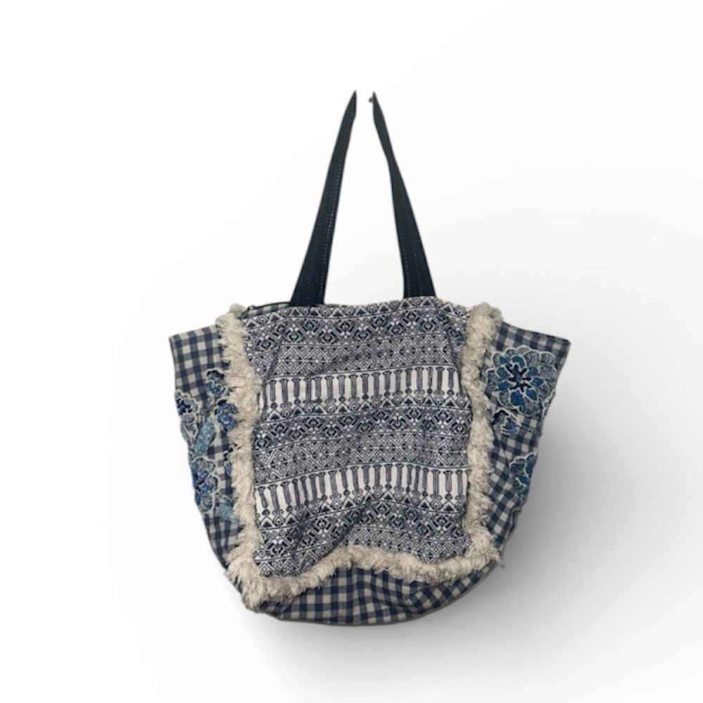 Limited Edition Anthropologie Bloomingprint Embellished Blue Tote